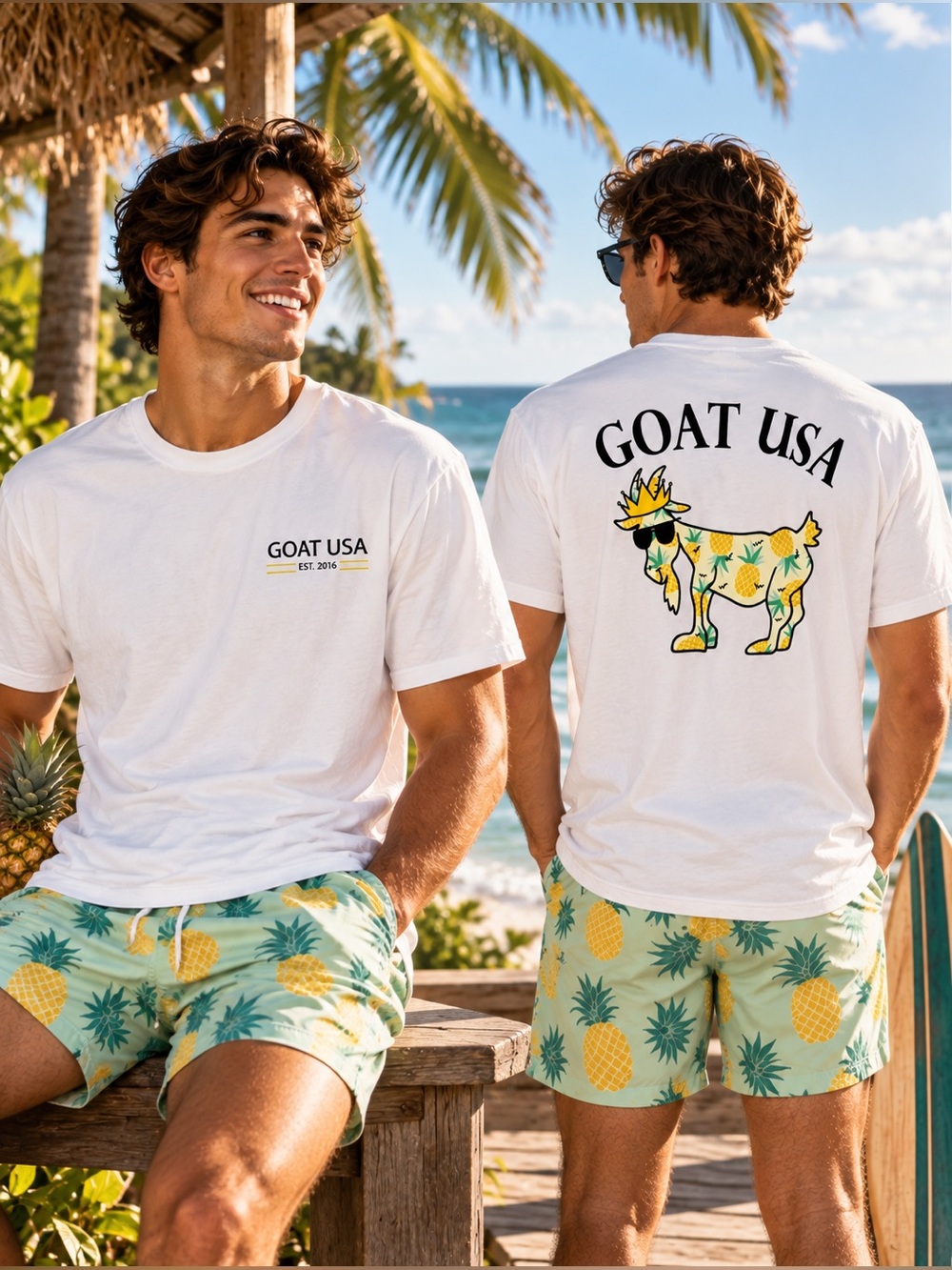 GOAT USA T-Shirt Men’s Large White Pineapple Goat Graphic